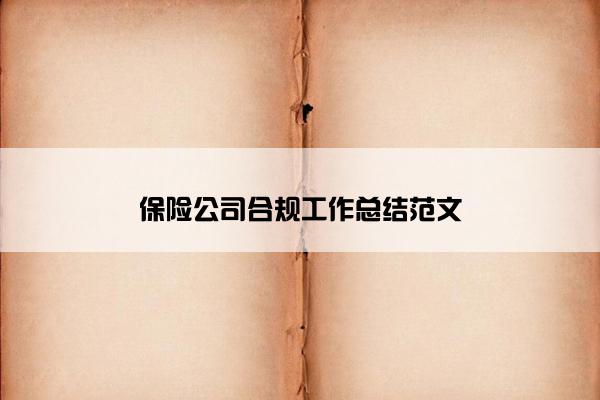 保险公司合规工作总结范文